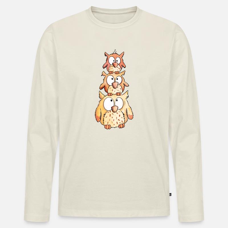 Drei Kleine Eulen - Männer Premium Bio Langarmshirt - Naturweiß