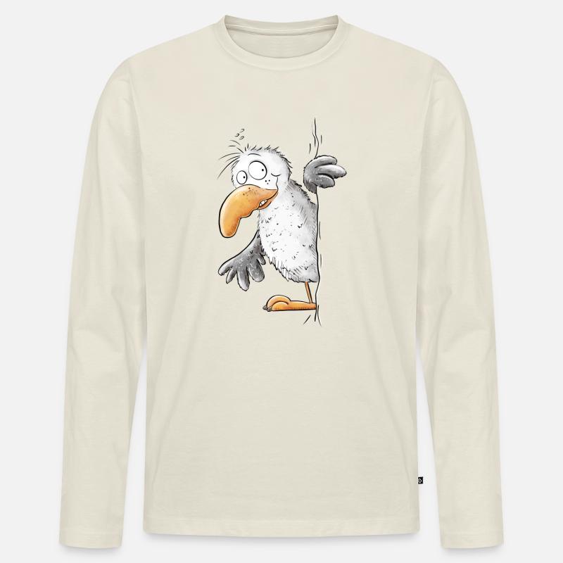 Drollige Möwe Tiermotiv - Männer Premium Bio Langarmshirt - Naturweiß