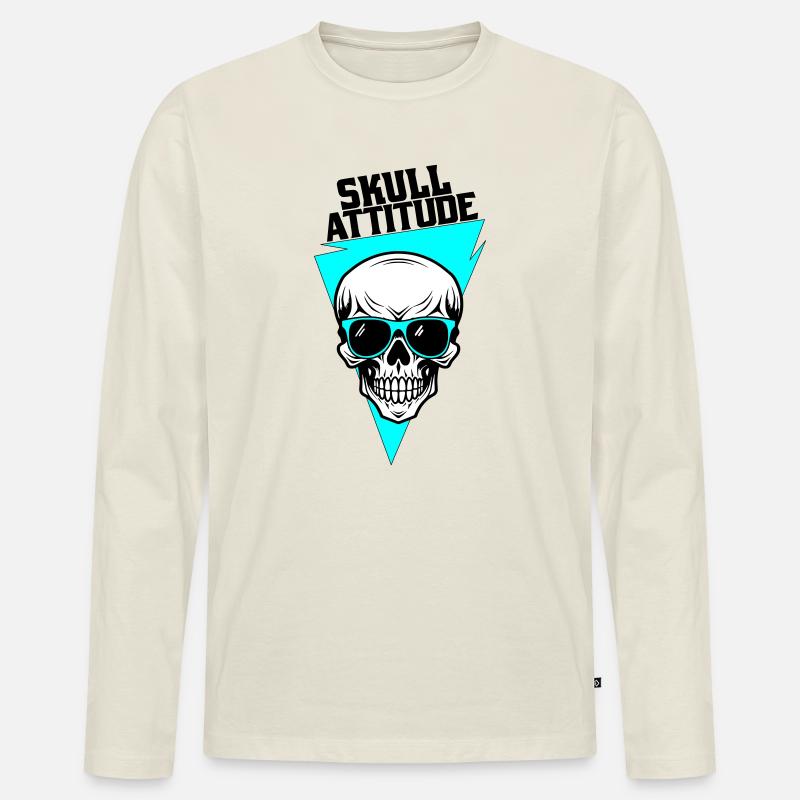 Totenkopf mit Brille - Männer Premium Bio Langarmshirt - Naturweiß