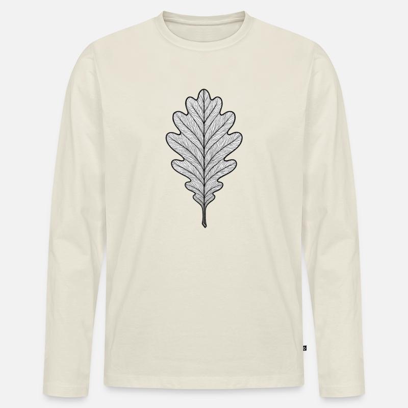 Monochromes Eichenblatt-Design - Männer Premium Bio Langarmshirt - Naturweiß