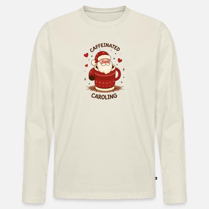 Süßer Kaffeetrinkender Weihnachtsmann - Männer Premium Bio Langarmshirt - Naturweiß