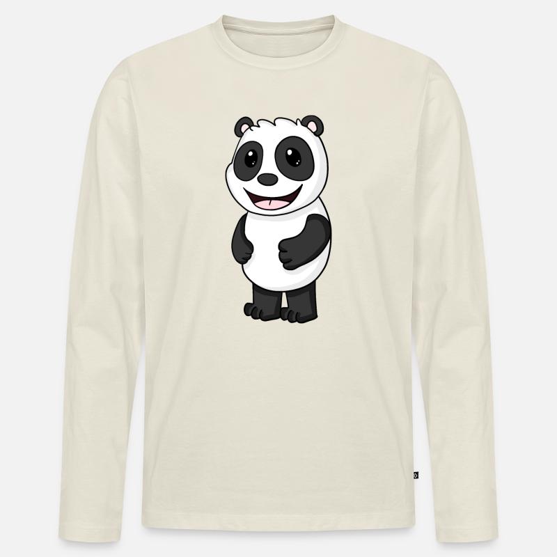 Panda Bär Niedlich - Männer Premium Bio Langarmshirt - Naturweiß