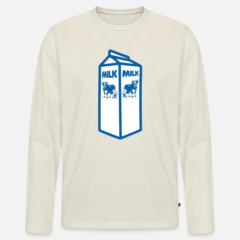 Blauer Milchkarton und Kuh-Design - Männer Premium Bio Langarmshirt - Naturweiß
