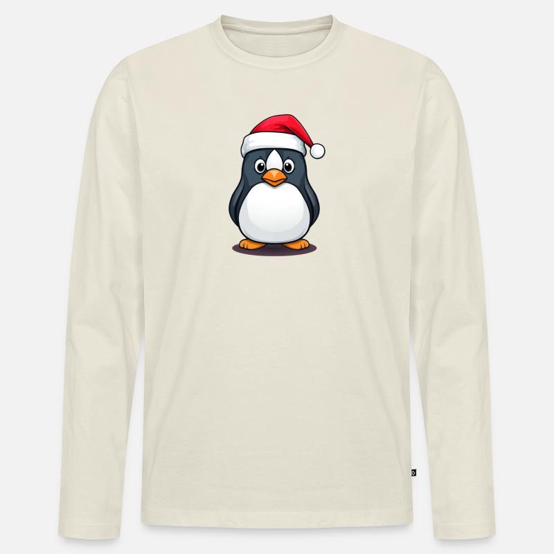 Weihnachtsmann Pinguin - Männer Premium Bio Langarmshirt - Naturweiß