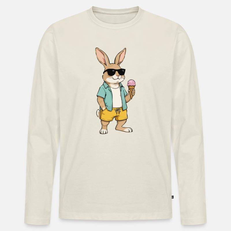 Sonnen Hase mit Eis am Strand - Männer Premium Bio Langarmshirt - Naturweiß
