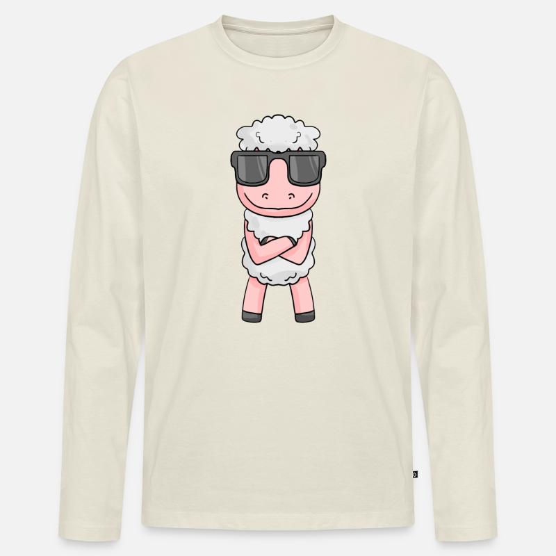 cooles Schaf mit Sonnenbrille - Männer Premium Bio Langarmshirt - Naturweiß