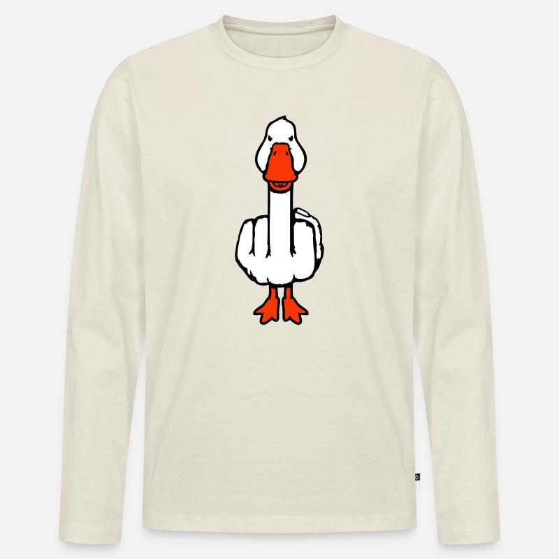Gans Mittelfinger Rebell Sarkastisch Beleidigung - Männer Premium Bio Langarmshirt - Naturweiß