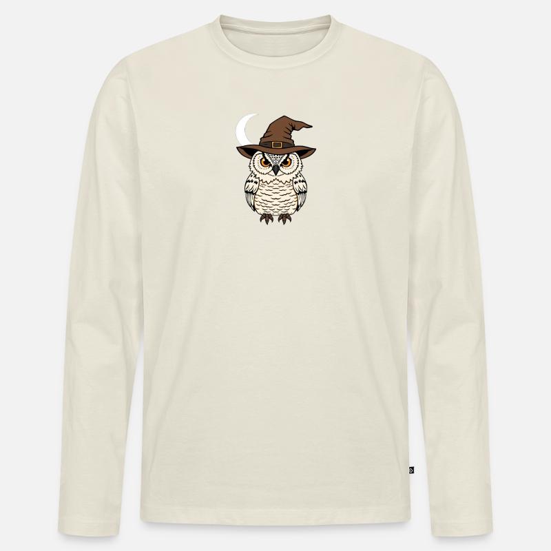 Zauberer Eule mit Hut - Männer Premium Bio Langarmshirt - Naturweiß
