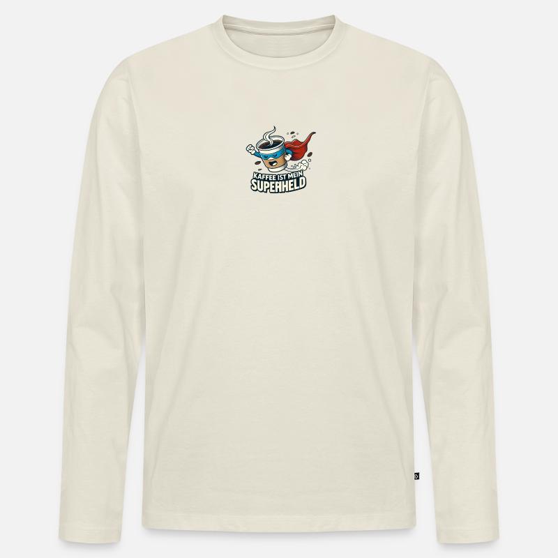 Kaffee Superheld Belebende Kraft - Männer Premium Bio Langarmshirt - Naturweiß