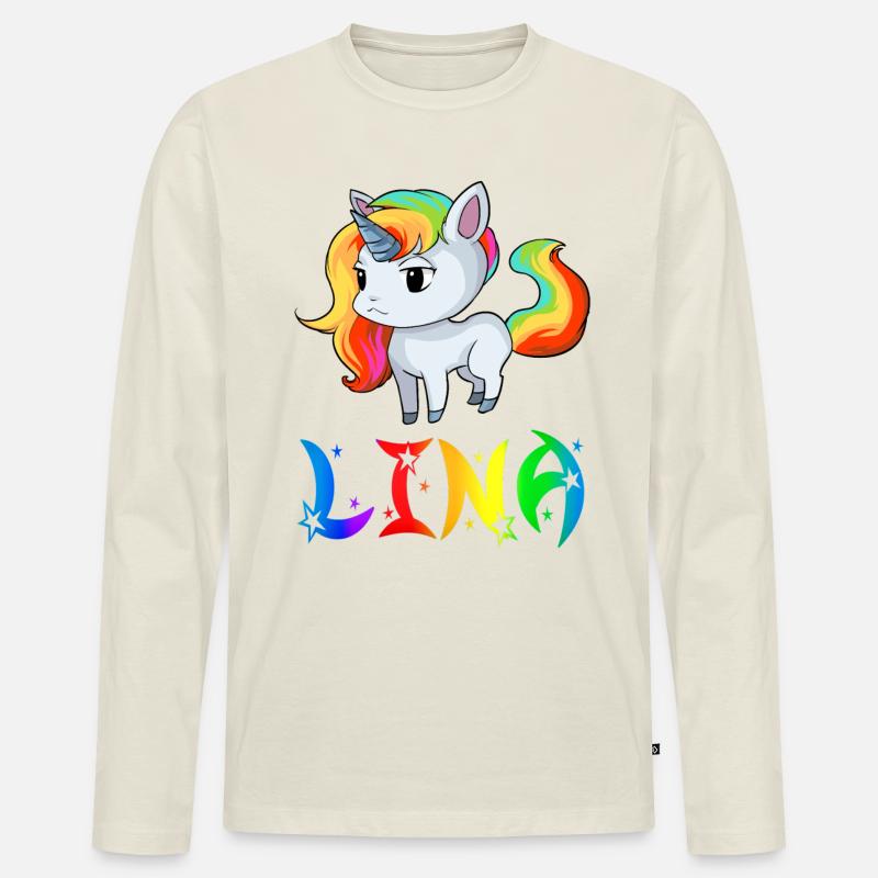 Lina Einhorn - Männer Premium Bio Langarmshirt - Naturweiß