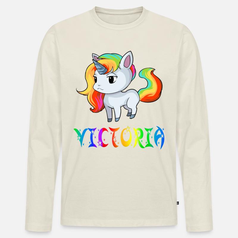 Victoria Einhorn - Männer Premium Bio Langarmshirt - Naturweiß