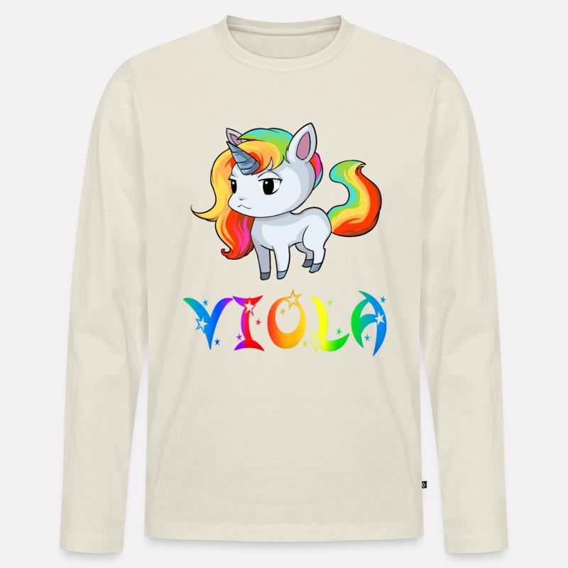 Viola Einhorn - Männer Premium Bio Langarmshirt - Naturweiß