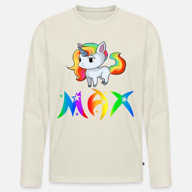 Einhorn Max - Männer Premium Bio Langarmshirt - Naturweiß