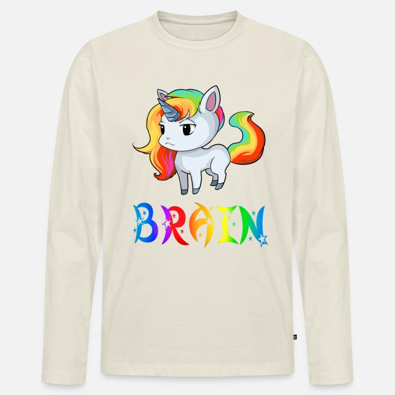 Einhorn Brain - Männer Premium Bio Langarmshirt - Naturweiß