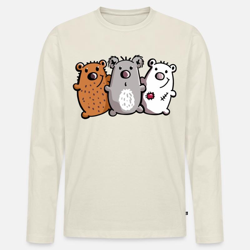 Bären Trio - Bärchen - Koala - Eisbär - Braunbär - Männer Premium Bio Langarmshirt - Naturweiß