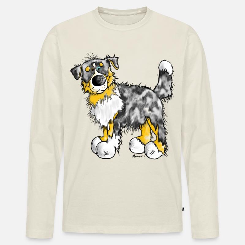 Aussie - Australian Shepherd - Hund - Dog - Männer Premium Bio Langarmshirt - Naturweiß