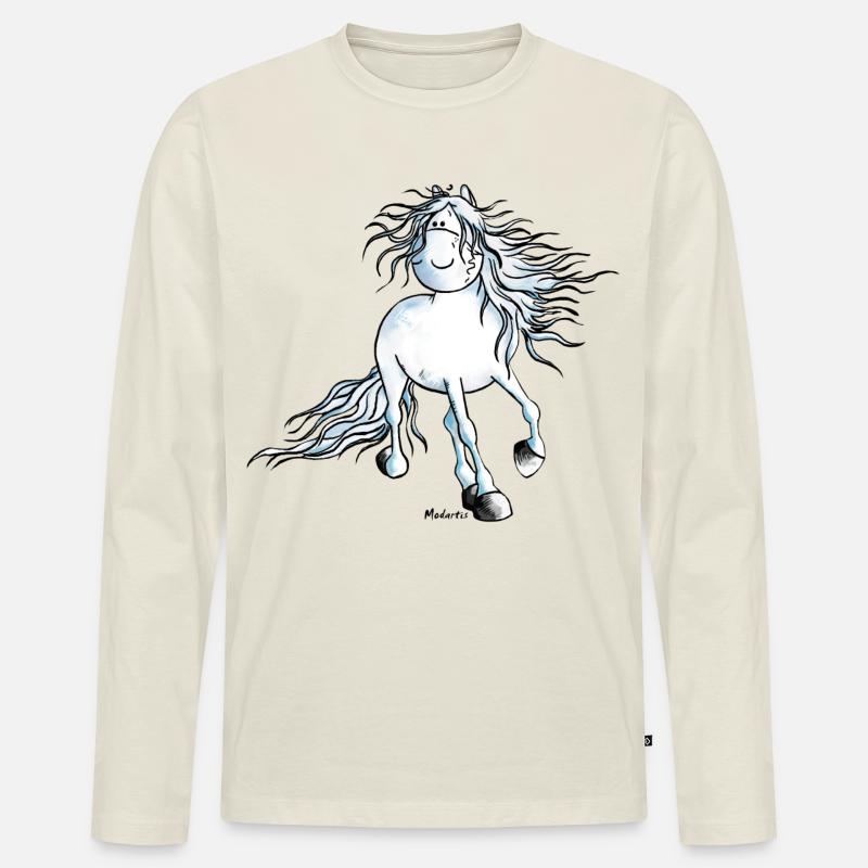 "White Beauty" - Pferd - Andalusier - Männer Premium Bio Langarmshirt - Naturweiß