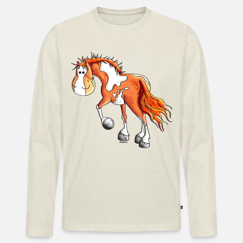 Knuffiger Pinto - Westernpferd - Männer Premium Bio Langarmshirt - Naturweiß