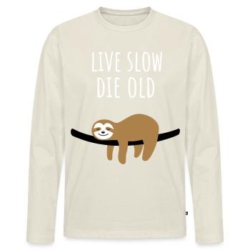 Funny sloth saying on shirt - Men's Premium Organic Long Sleeve Shirt - off white - Front - Nico (187cm)
