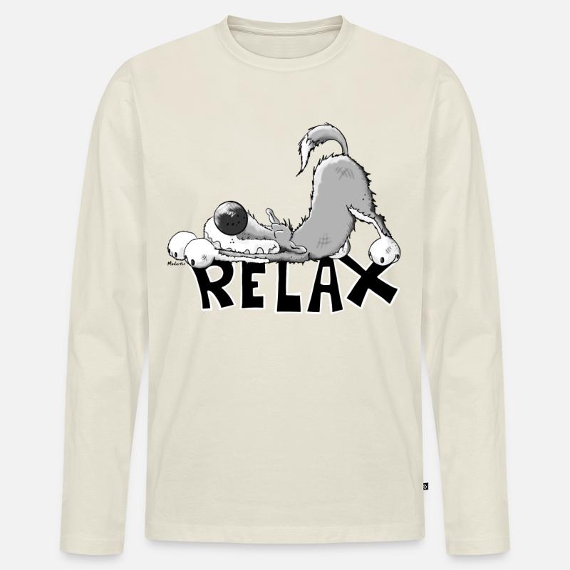 Relax Wolf - Männer Premium Bio Langarmshirt - Naturweiß