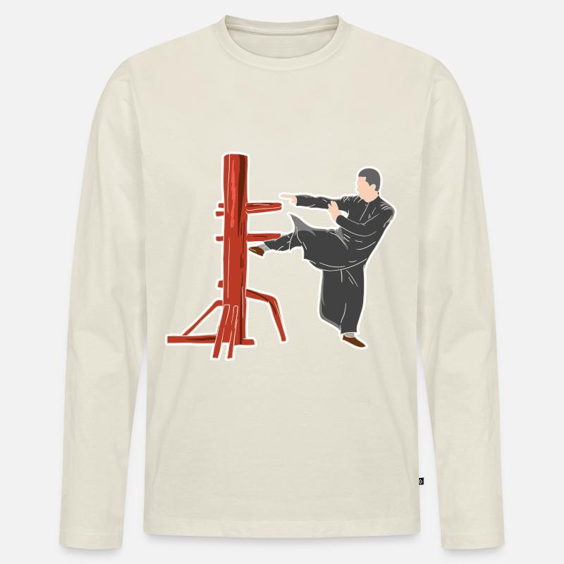 Wing Chun Kampfpose - Männer Premium Bio Langarmshirt - Naturweiß