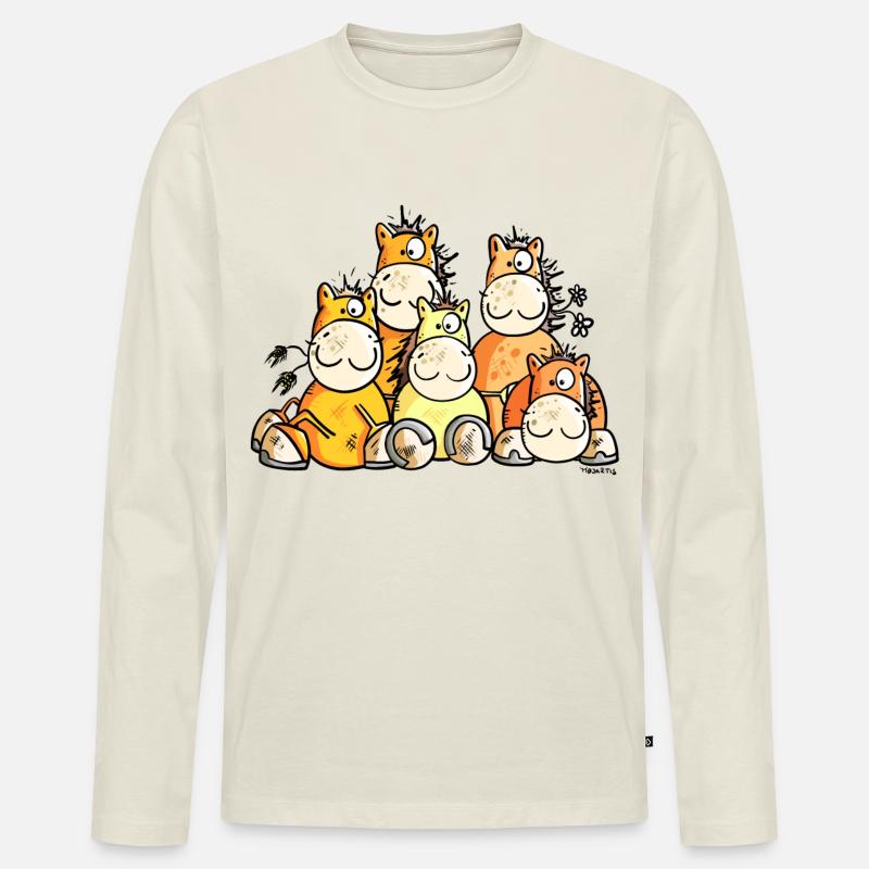 Pferde Freundschaft - Männer Premium Bio Langarmshirt - Naturweiß