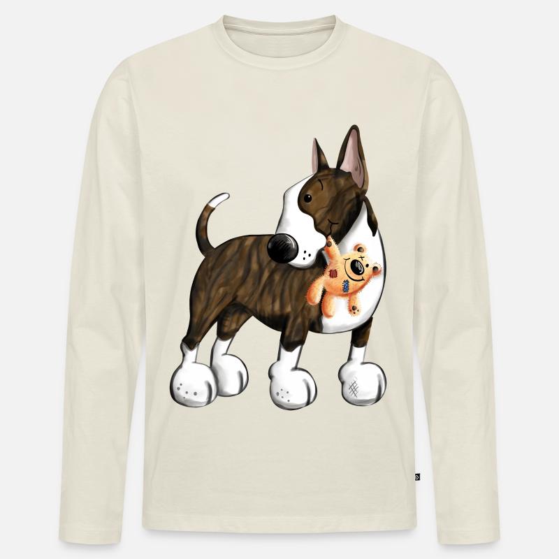 Bullterrier mit Teddy - Männer Premium Bio Langarmshirt - Naturweiß