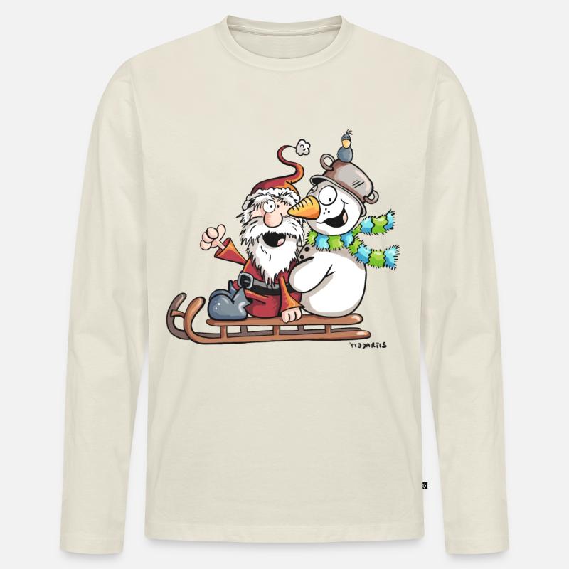 Christmas Schlittenfahrt - Weihnachtsmann - Comic - Männer Premium Bio Langarmshirt - Naturweiß