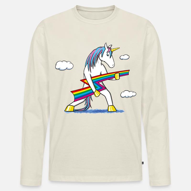 Rainbow Rock – Einhorn mit Regenbogenblitz - Männer Premium Bio Langarmshirt - Naturweiß