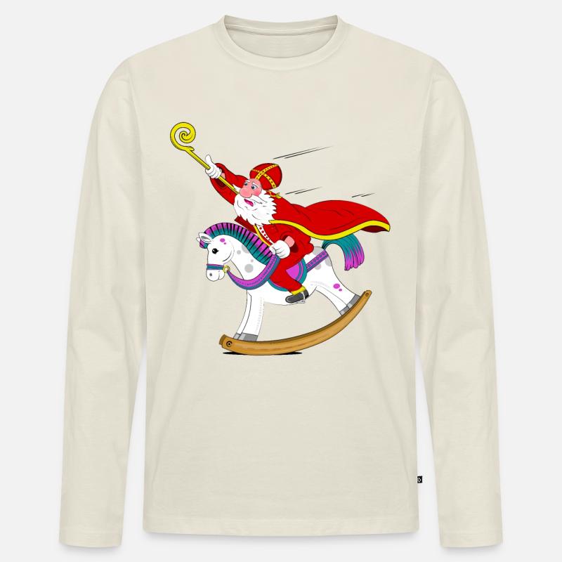 Sinterklaas auf Schaukelpferd - Männer Premium Bio Langarmshirt - Naturweiß
