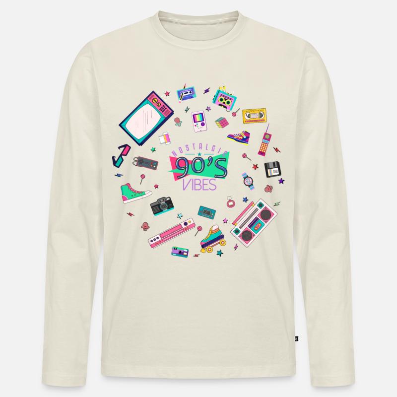 Nostalgische 90er-Vibes - Männer Premium Bio Langarmshirt - Naturweiß