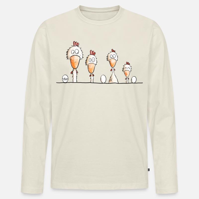 Happy Hühner - Männer Premium Bio Langarmshirt - Naturweiß