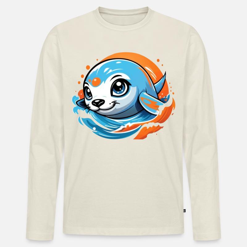 Süßes Robbenbaby - Männer Premium Bio Langarmshirt - Naturweiß