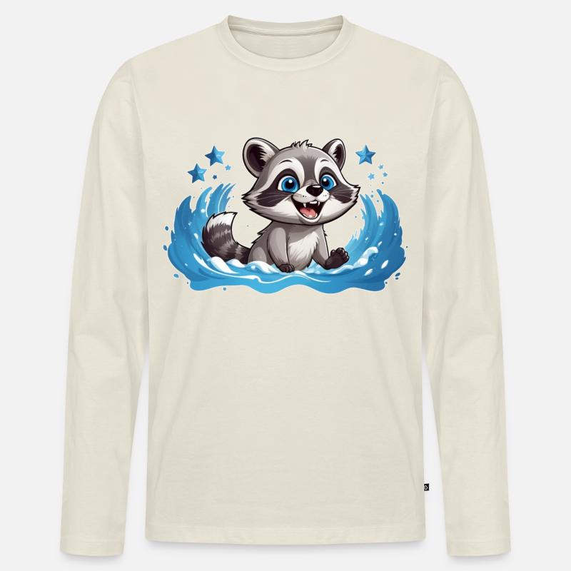 Kleiner Waschbär beim Planschen - Männer Premium Bio Langarmshirt - Naturweiß