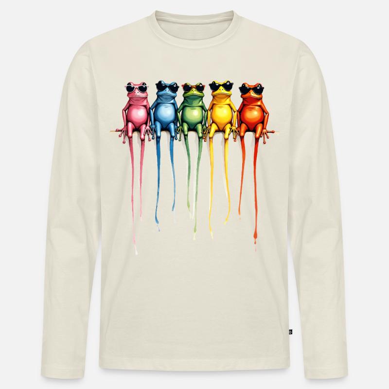 Coole Regenbogen-Frösche - Männer Premium Bio Langarmshirt - Naturweiß