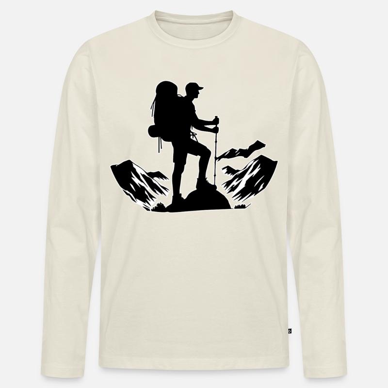Wanderer Umriss - Männer Premium Bio Langarmshirt - Naturweiß