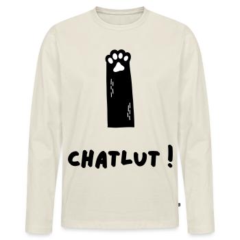The Cat Who Says Chatlut - Men's Premium Organic Long Sleeve Shirt - off white - Front - Nico (187cm)