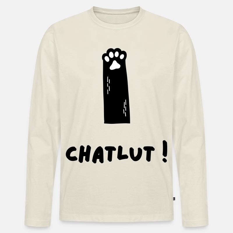 Die Katze, die Chatlut sagt - Männer Premium Bio Langarmshirt - Naturweiß