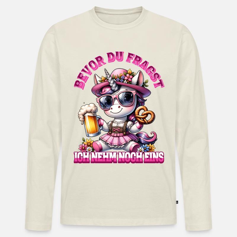Bierfest Einhorn mit Bretzel - Männer Premium Bio Langarmshirt - Naturweiß