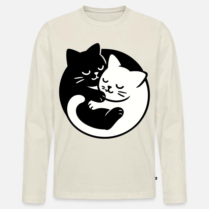 Yin-Yang Katzen - Männer Premium Bio Langarmshirt - Naturweiß