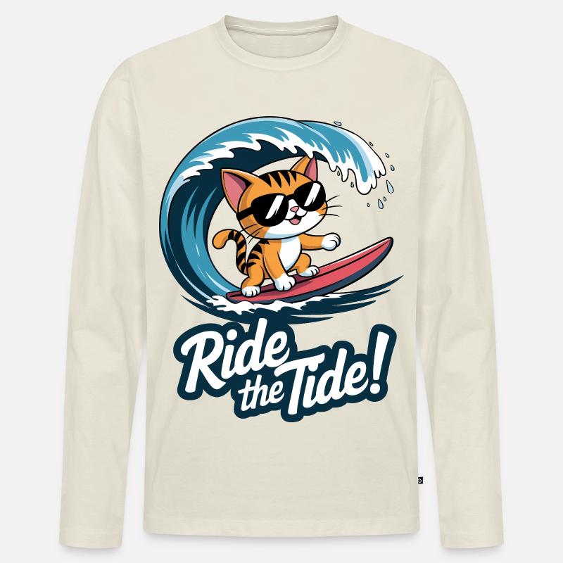 Surfer-Kätzchen – 🏄♂️🐱 - Männer Premium Bio Langarmshirt - Naturweiß