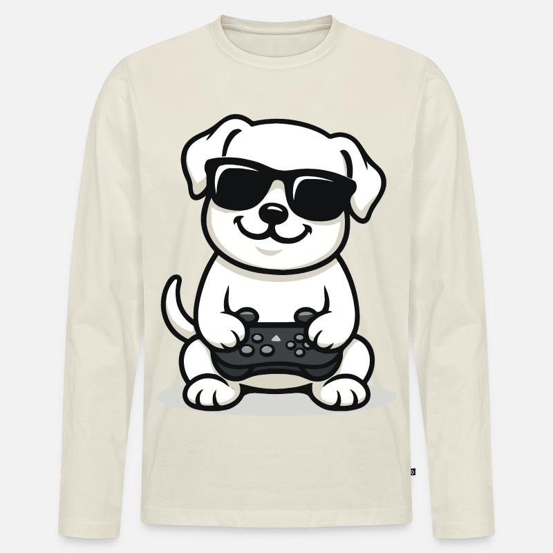 Gamer Pup - Männer Premium Bio Langarmshirt - Naturweiß