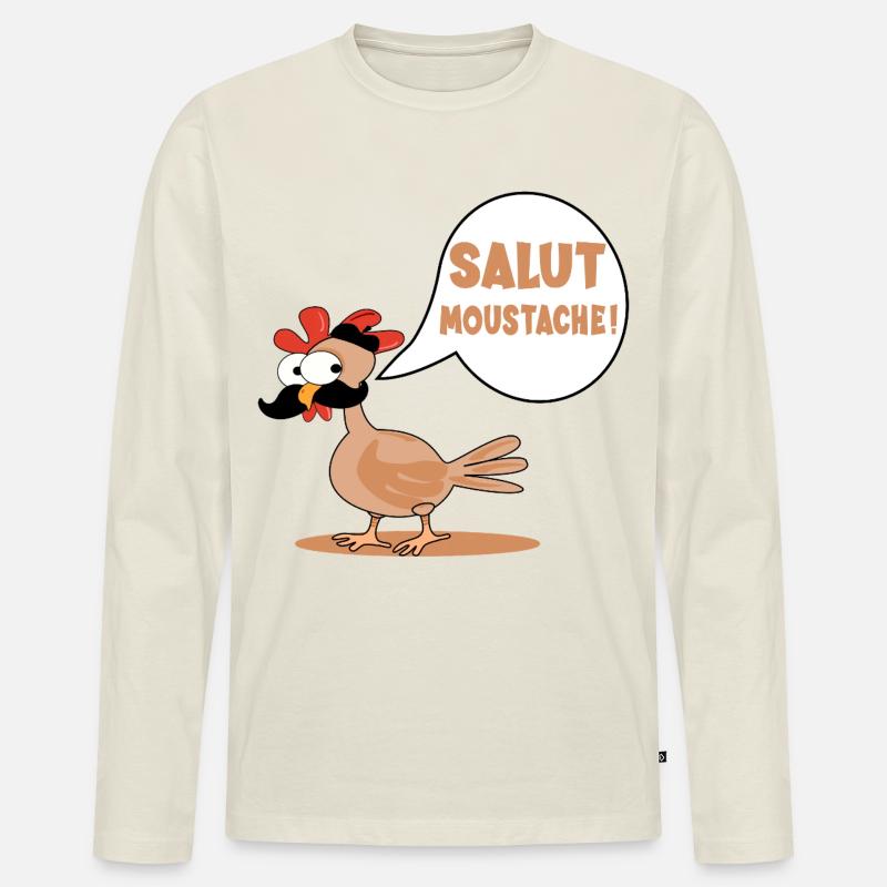 HÜHNER HÜHNER HI SCHNURRBART - Männer Premium Bio Langarmshirt - Naturweiß
