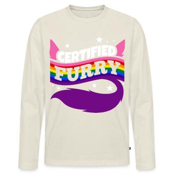 Certified furry - Männer Premium Bio Langarmshirt - Naturweiß - Vorne - Nico (187cm)