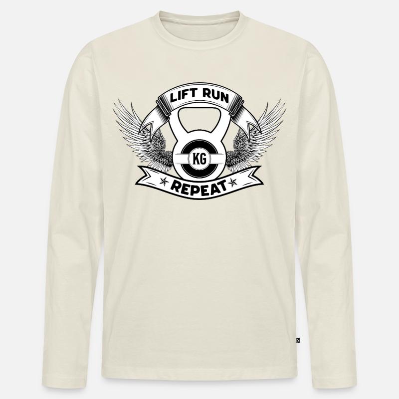 Lift Run Repeat – Kettlebell Wings Tee - Männer Premium Bio Langarmshirt - Naturweiß