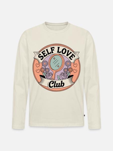 Selbstliebe Club Spiegel Badge - Männer Premium Bio Langarmshirt - Naturweiß