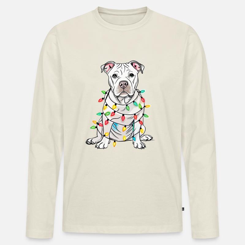 Lustiger Lichterhund mit Weihnachtskette Hund - Männer Premium Bio Langarmshirt - Naturweiß