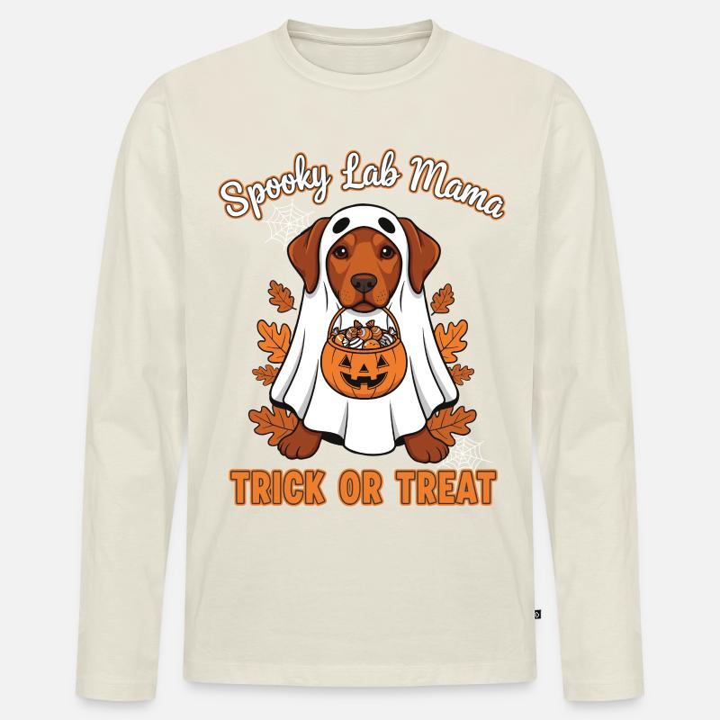 Spooky Lab Mama Halloween - Männer Premium Bio Langarmshirt - Naturweiß