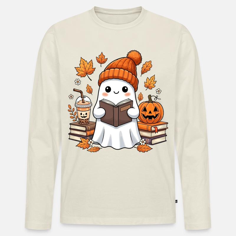 Herbstlese Geist mit Kürbis - Männer Premium Bio Langarmshirt - Naturweiß
