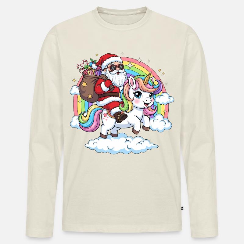 Weihnachtsmann Einhorn  - Männer Premium Bio Langarmshirt - Naturweiß